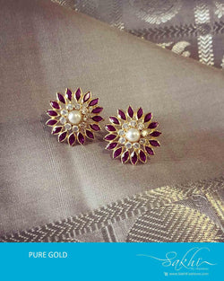 AGDR-10315 - Gold &  Red Gold Earring