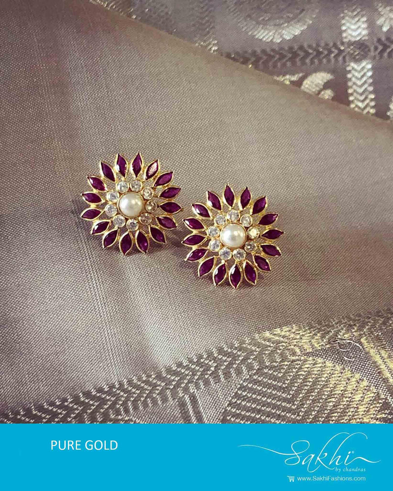 AGDR-10315 - Gold &  Red Gold Earring
