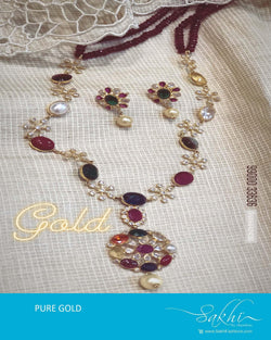 AGDR-20757 - Multi &  Gold Navrrarathna Necklace and Earring