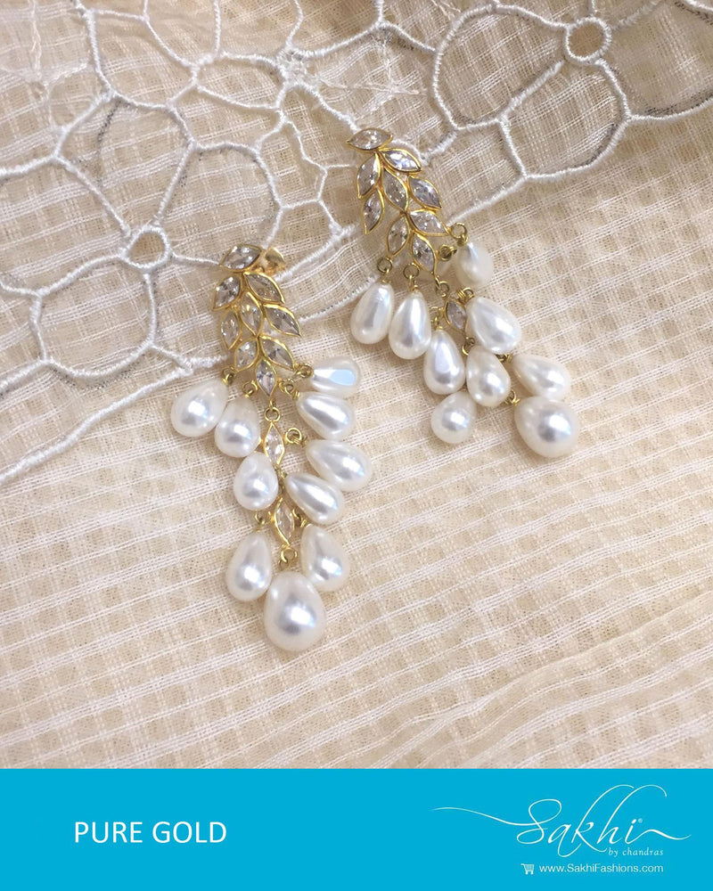AGDR-3456 - Gold & White Pure Gold Earrings