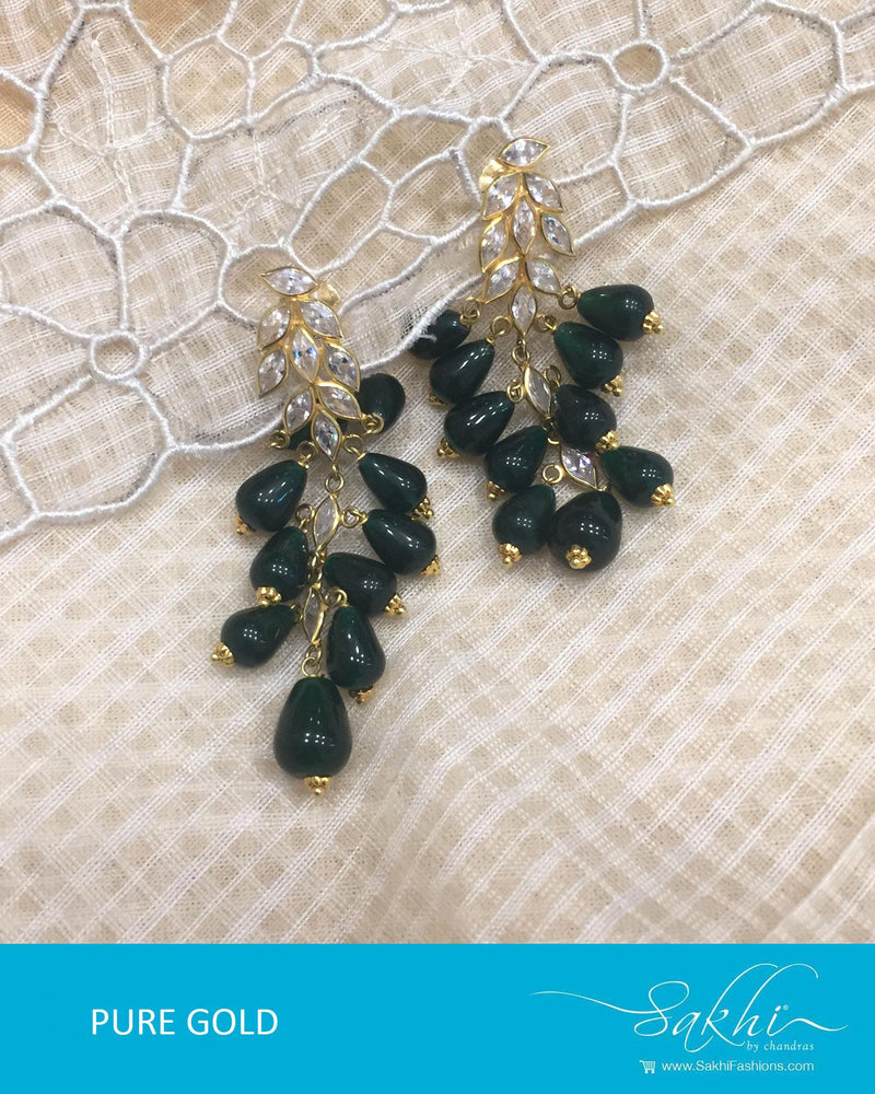 AGDR-3458 - Green & Gold Pure Gold Earrings