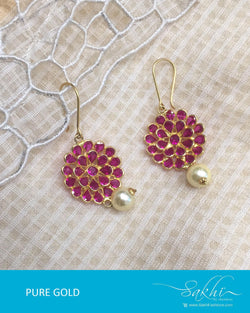 AGDR-3460 - Pink & White Pure Gold Earrings