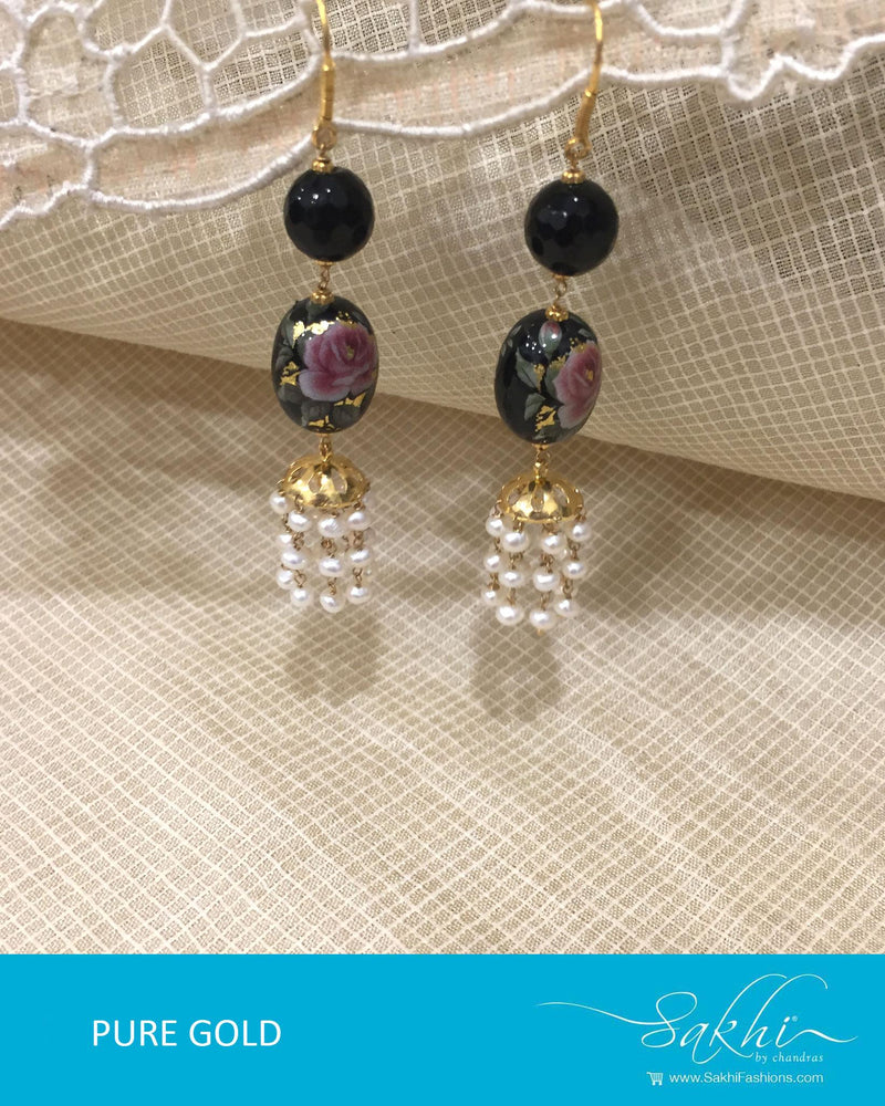 AGDR-4379 - Gold & Black Pure Gold Jhumka