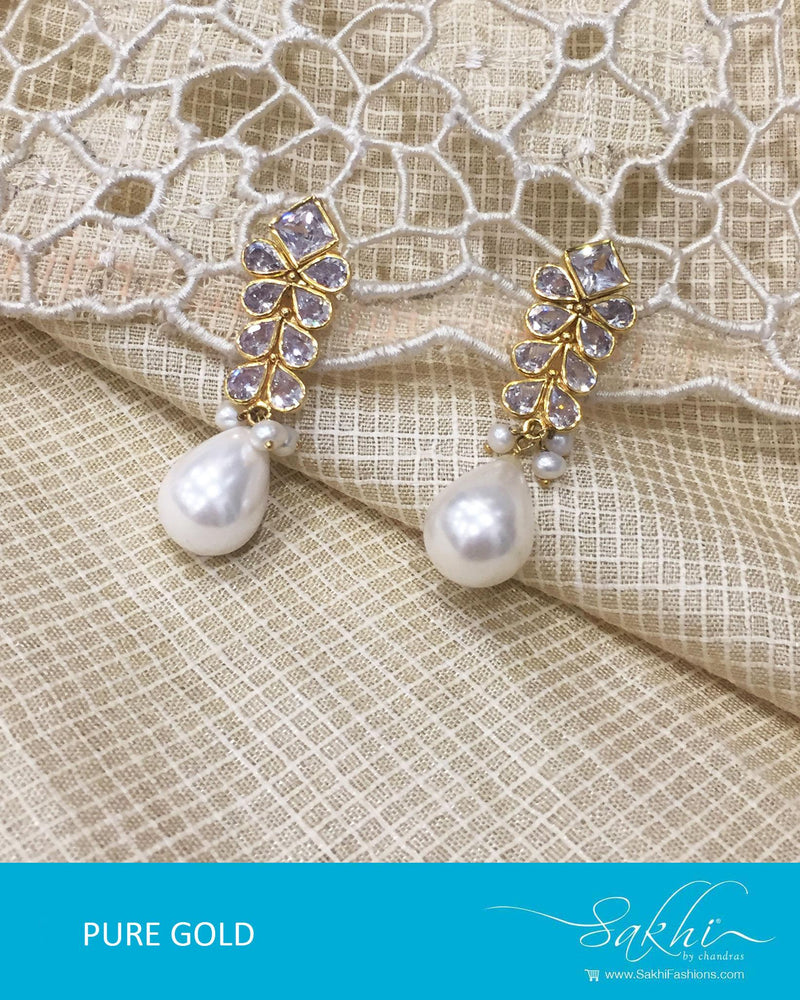 AGDR-4384 - Gold & White Pure Gold Jhumka