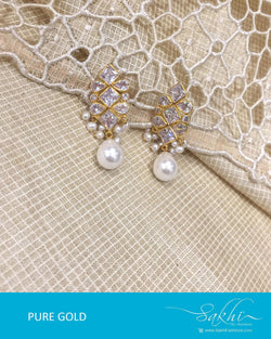 AGDR-4386 - Gold & White Pure Gold Jhumka
