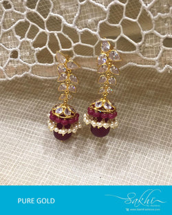 AGDR-4387 - Gold & Red Pure Gold Jhumka