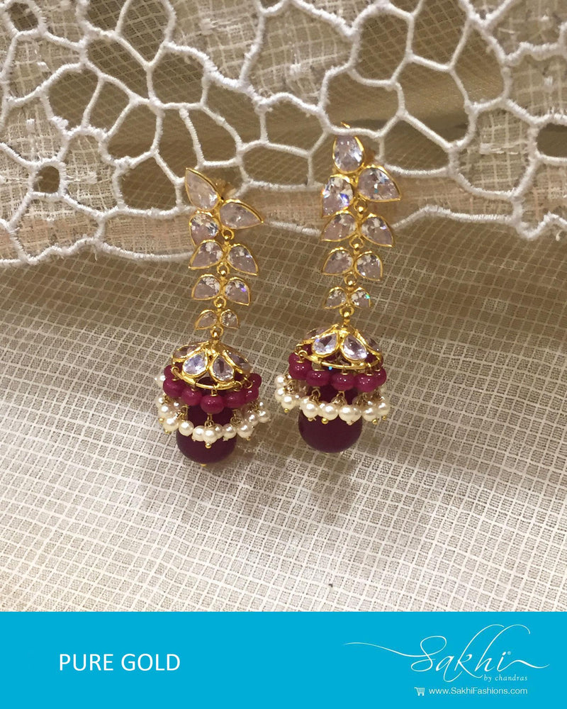 AGDR-4387 - Gold & Red Pure Gold Jhumka