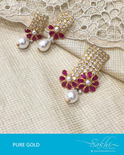 AGDR-4398 - Gold & Red Pure Gold Jhumka