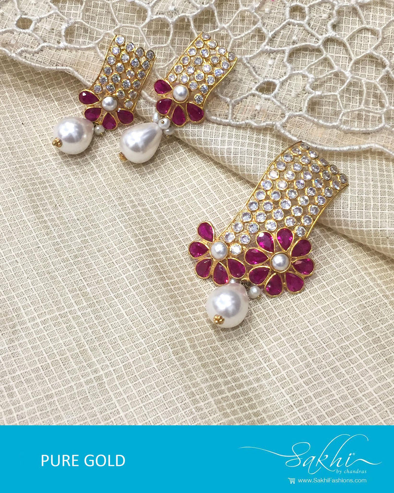 AGDR-4398 - Gold & Red Pure Gold Jhumka