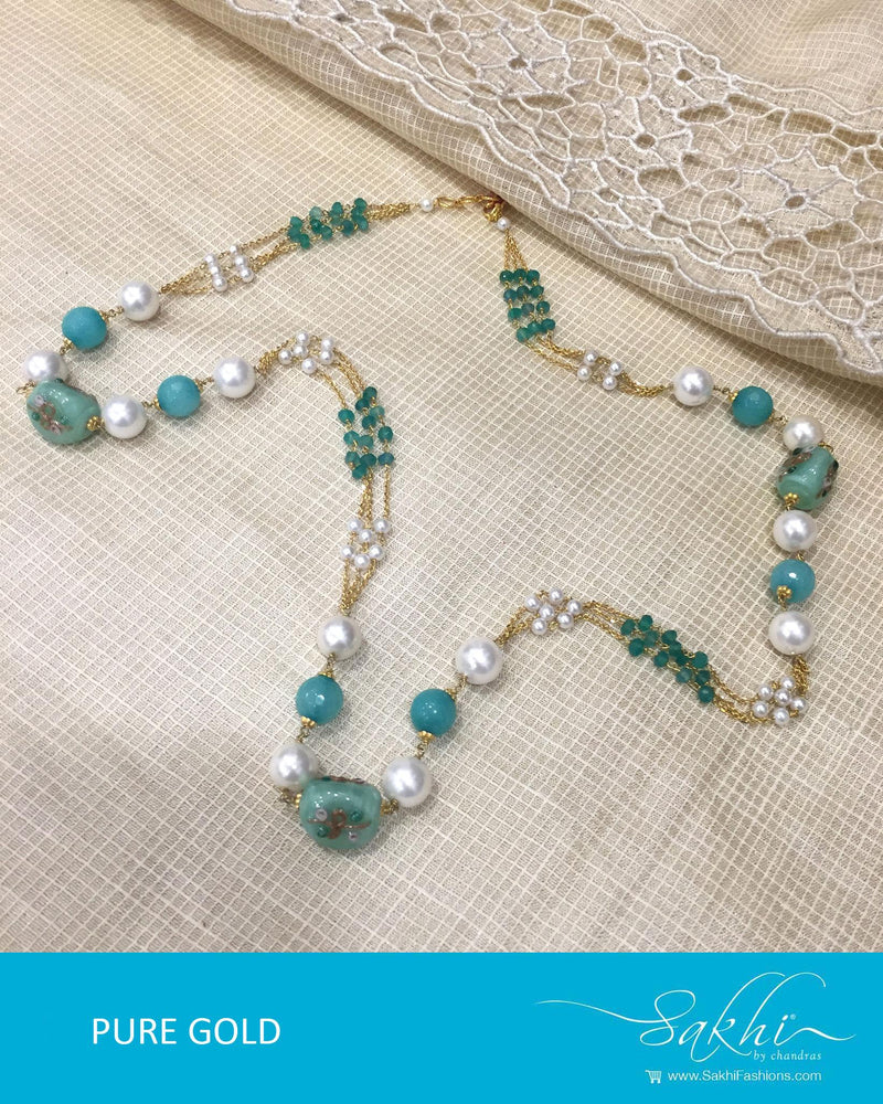AGDR-589 - Green & White Pure Gold Mala