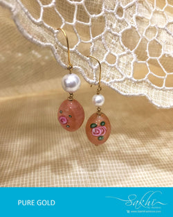 AGDR-600 - Rust & White Pure Gold Earrings