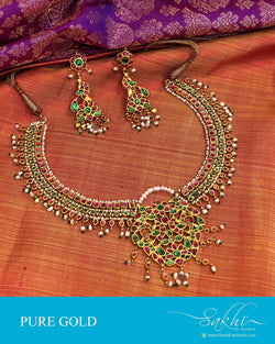 AGDS-14434 - Gold &  Gold Necklace & Earring