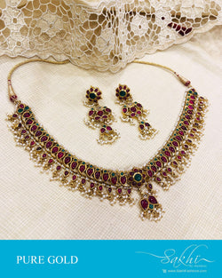 AGDS-16777 - Gold &  Gold Necklace & Earring