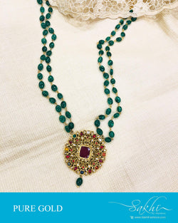 AGDS-16783 - Gold &  Gold Pendant Mala