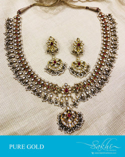 AGDS-16786 - Gold &  Gold Necklace & Earring
