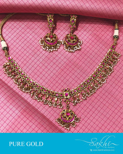 AGDS-18923 - Gold & Pink Gold Necklace & Earring