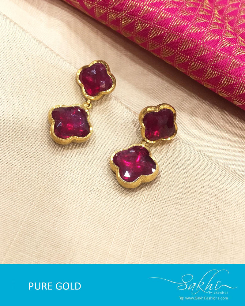 AGE17-1153 - Red & Gold Pure Gold Earrings