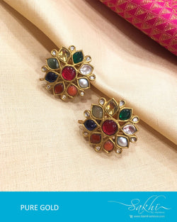 AGE17-1327 - Multi & Gold Pure Gold Earrings