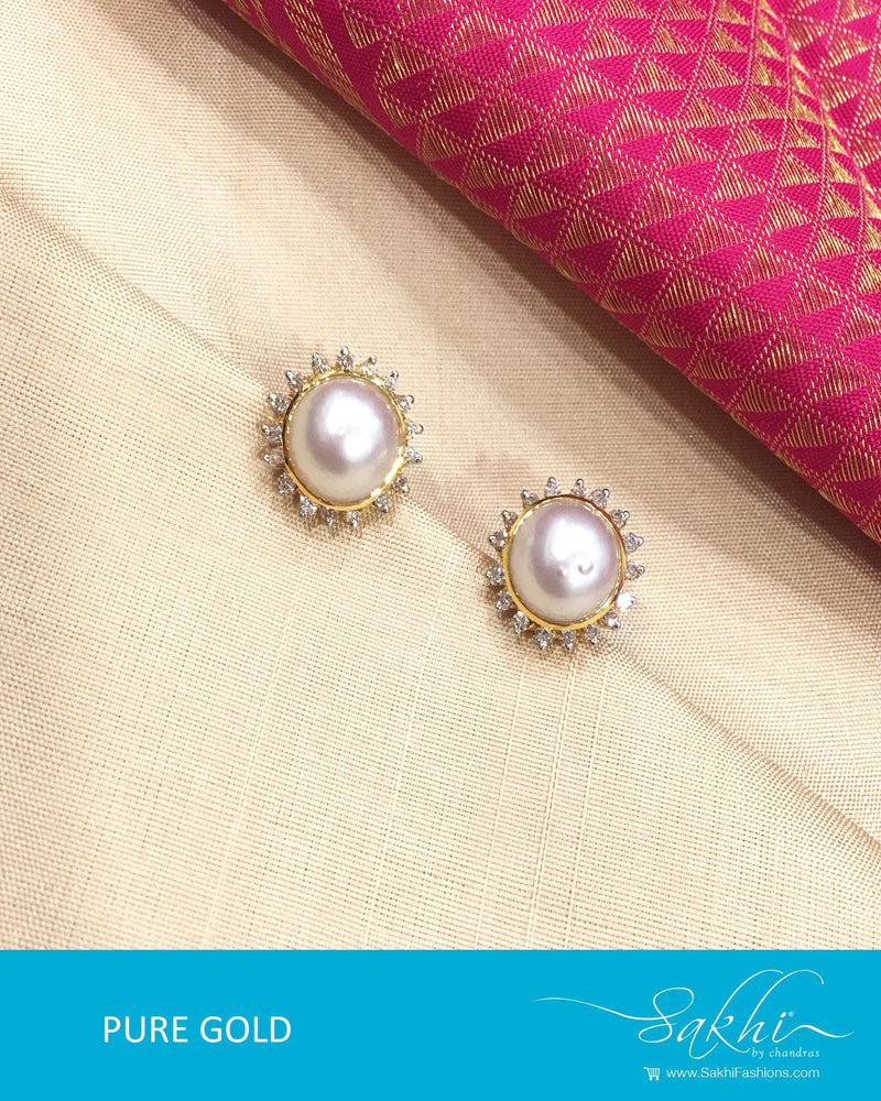AGE17-1730 - White & Gold Pure Gold Earrings