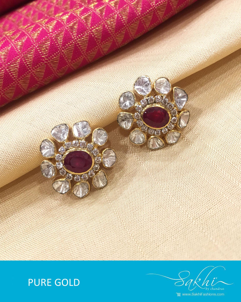 AGE17-715 - Red & Gold Pure Gold Earrings