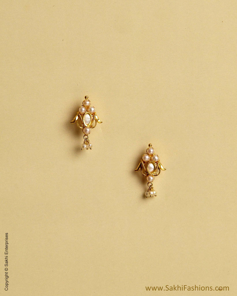 AGMSN-36340 - Yellow Gold & Pearl Pure Gold Stud Earring