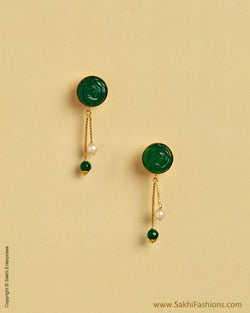 AGMSO-10335 - Yellow Gold & Green Pure Gold Earring