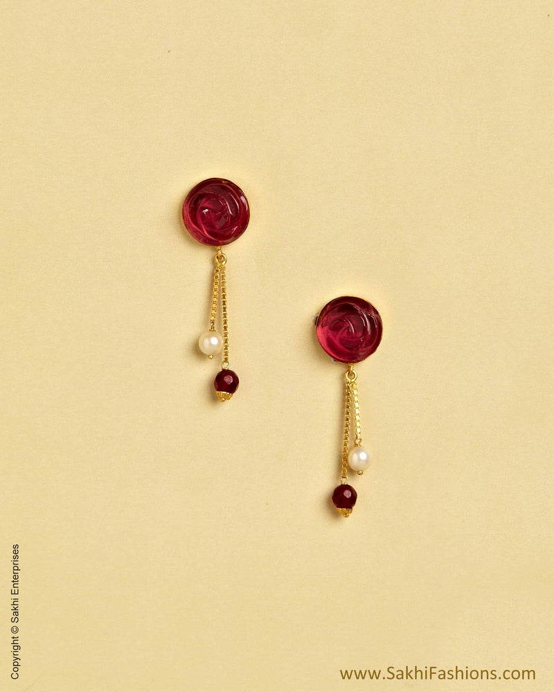 AGMSO-10336 - Yellow Gold & Red Pure Gold Earring