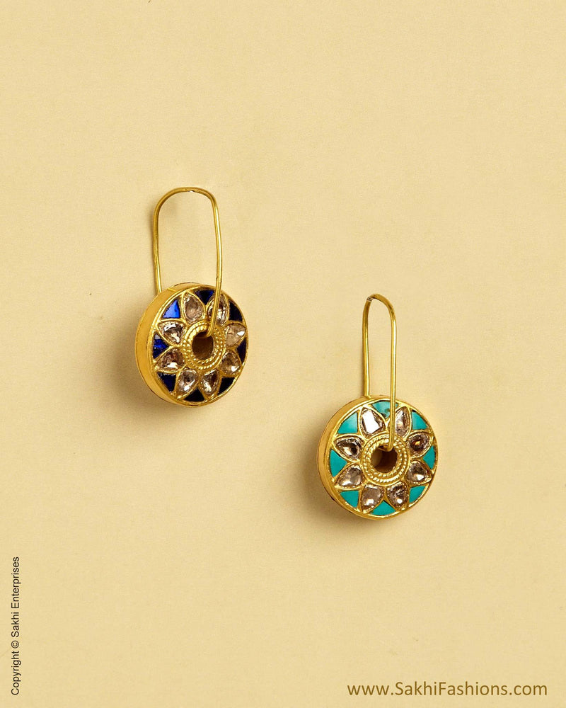 AGMSO-10337 - Dark Blue & Turquoise Blue Pure Gold Bali Earring