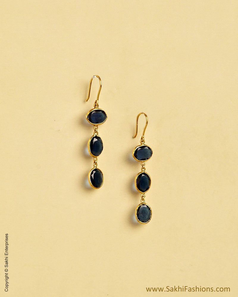 AGMSO-10344 - Yellow & Blue Pure Gold Earring