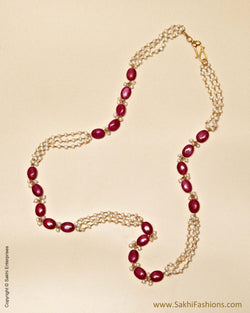 AGMSO-10357 - Pearl & Red Pure Gold Pearl Mala