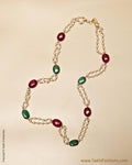 AGMSO-10358 - Cream & Multi Pure Gold Red Stone & Jade
