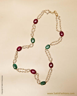 AGMSO-10358 - Cream & Multi Pure Gold Red Stone & Jade