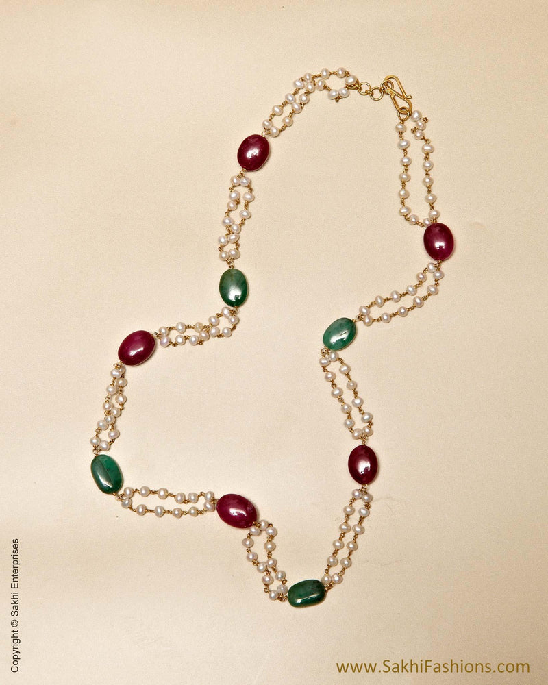 AGMSO-10358 - Cream & Multi Pure Gold Red Stone & Jade