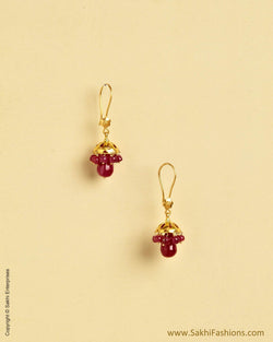 AGMSO-10359 - Yellow Gold & Red Pure Gold Hook Earring