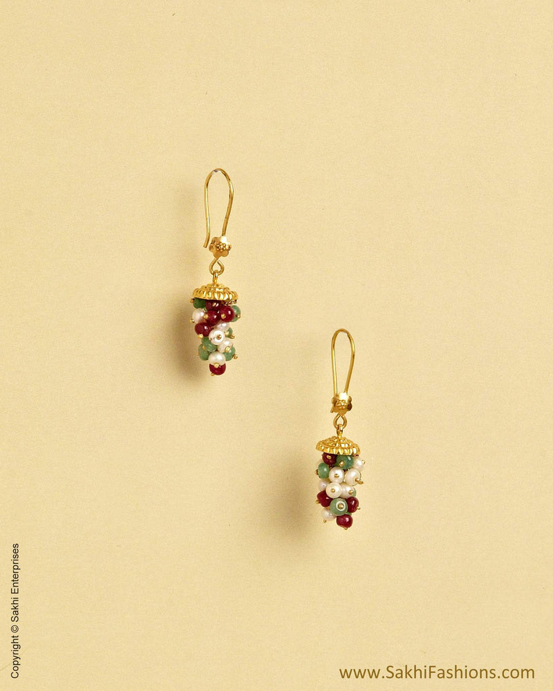 AGMSO-10360 - Yellow Gold & Multi Pure Gold Hook Earring