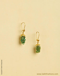 AGMSO-10361 - Green & Yellow Pure Gold Hook Earring