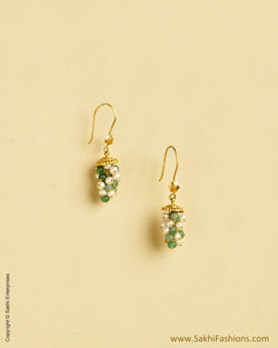 AGMSO-10362 - Yellow & Green Pure Gold Hook Earring