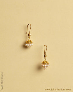 AGMSO-10364 - Yellow Gold & Pearl Pure Gold Hook Earring