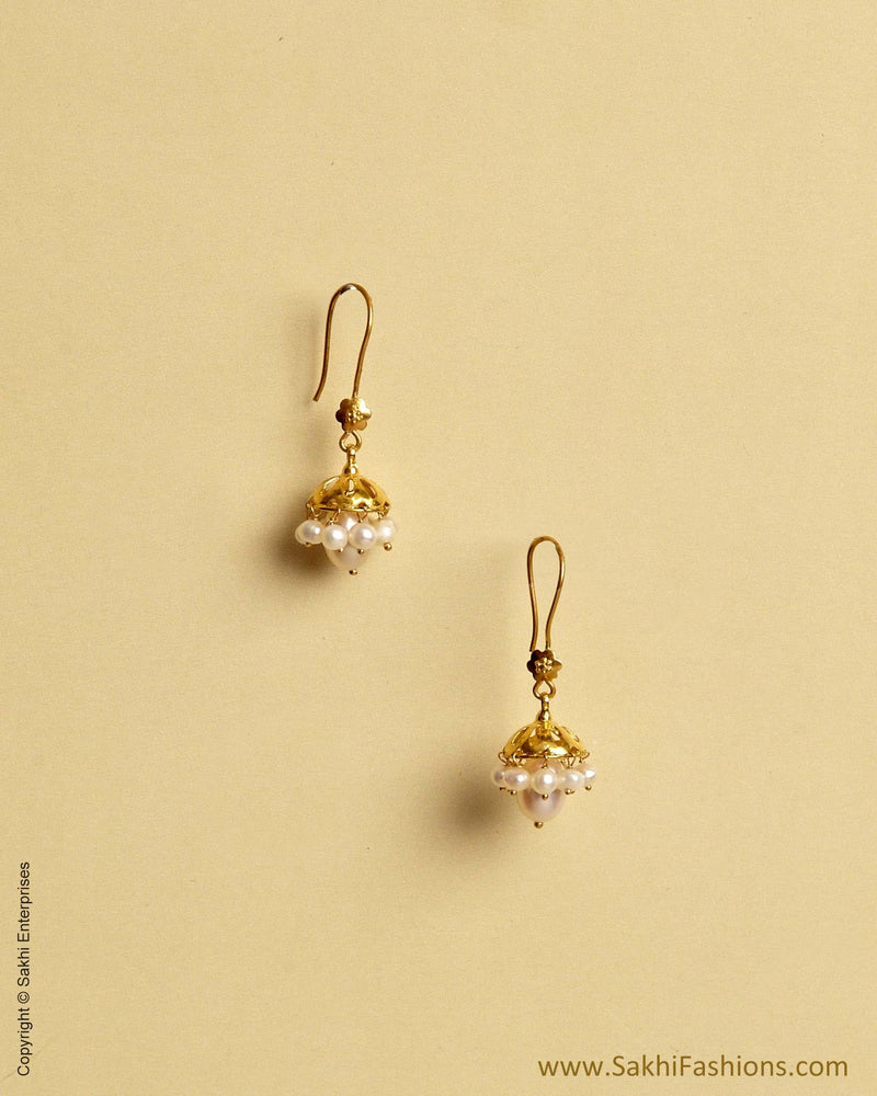 AGMSO-10364 - Yellow Gold & Pearl Pure Gold Hook Earring