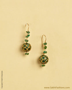 AGMSO-10366 - Yellow & Green Pure Gold Hook Earring