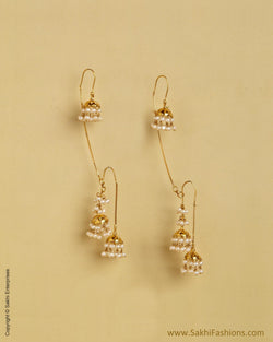 AGMSO-10429 - Pearl & Yellow Pure Gold Tripple Jhumka