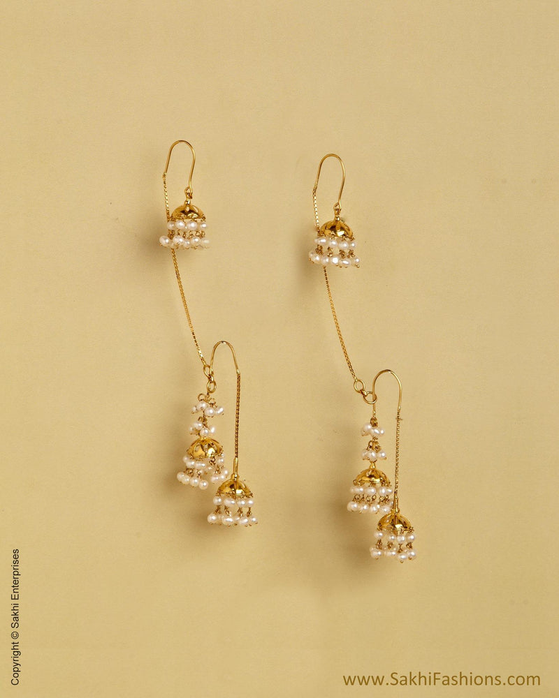 AGMSO-10429 - Pearl & Yellow Pure Gold Tripple Jhumka