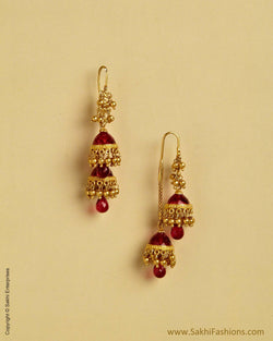AGMSO-10842 - Yellow & Red Pure Gold Double Jumka