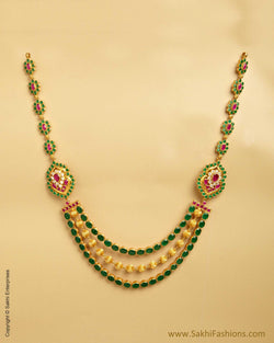 AXMSO-10854 - Green Pure Silver & Gold Necklace