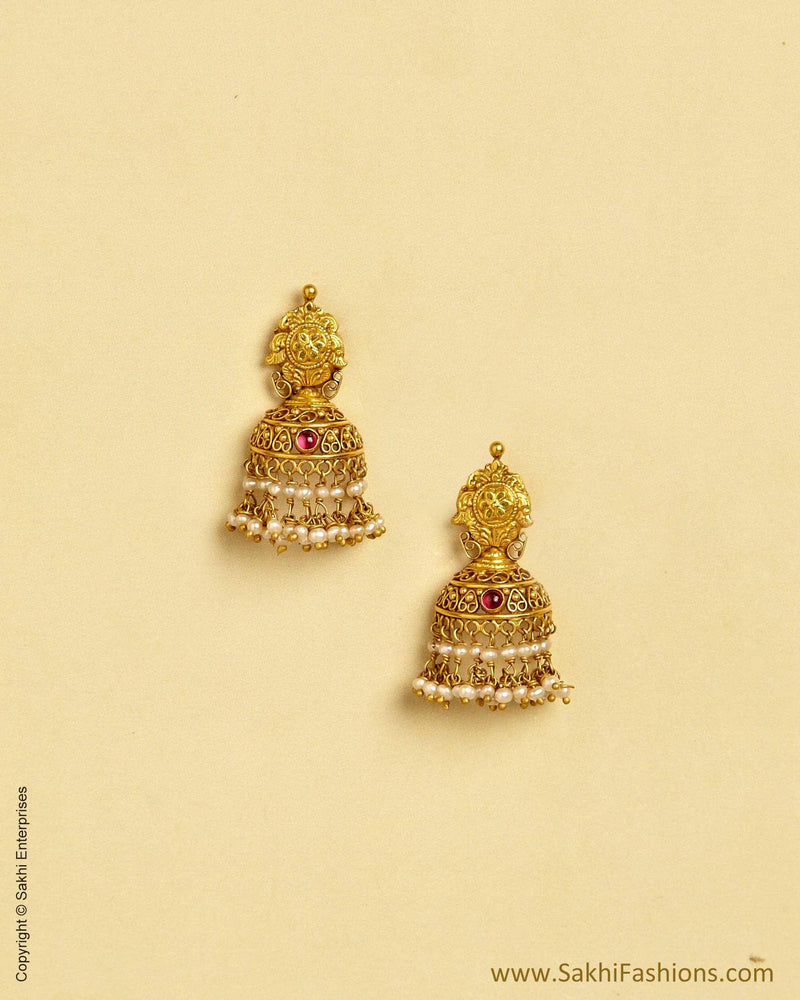 AGMSO-10901 - Yellow & Pearl Pure Gold Half Jumka