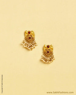 AGMSO-10904 - Yellow & Pearl Pure Gold Small Stud