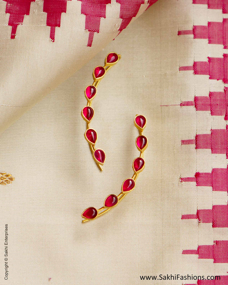 AGN-26619 Ruby Red & Gold Silver Ear Cuff - Bugudi