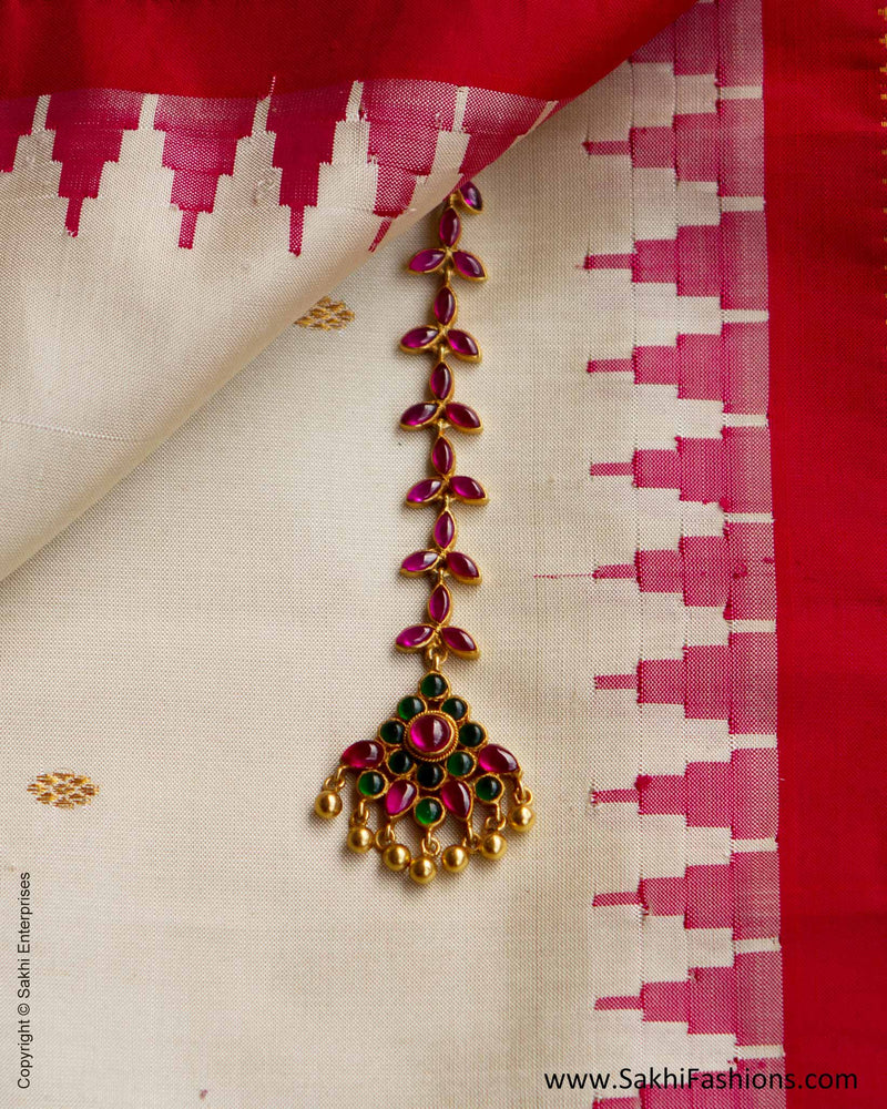 AGN-26624 Ruby Red & Emerald Green & Gold Silver Maang Tika