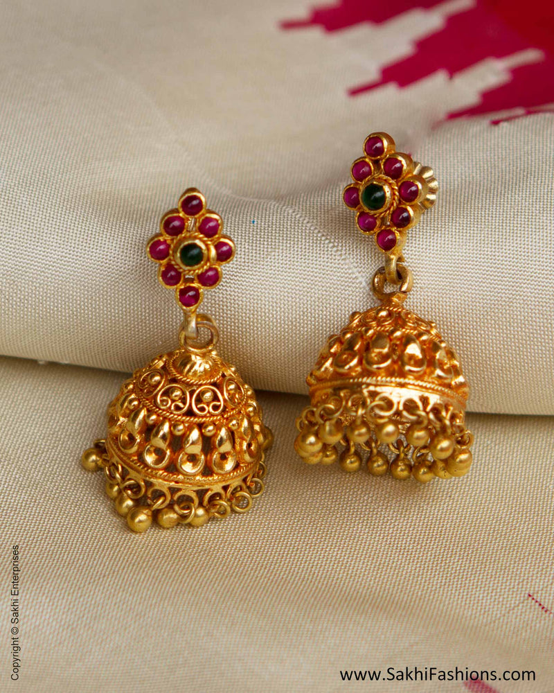 AGN-26631 Ruby Red & Emerald Green & Multi Silver Jumka