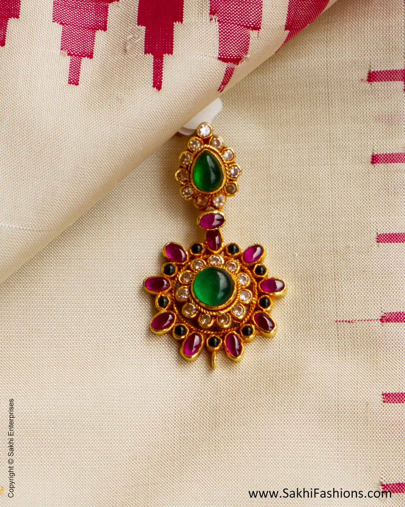 Ruby Red & Emerald Green & Gold Silver White Stone Pendant